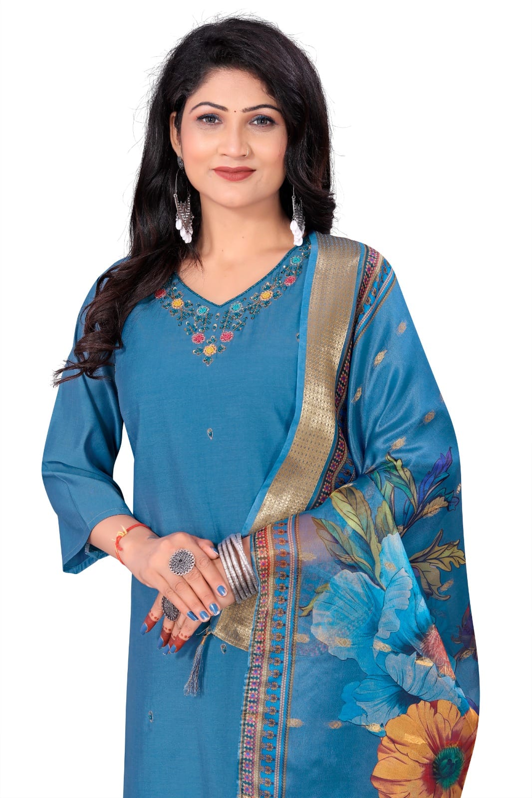 Navy Blue Embroidered 3-Piece Suit