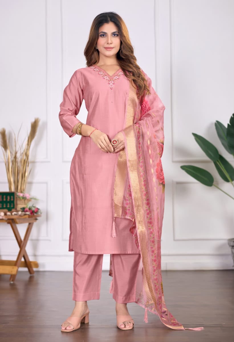 Dusty Rose Embroidered 3-Piece Suit