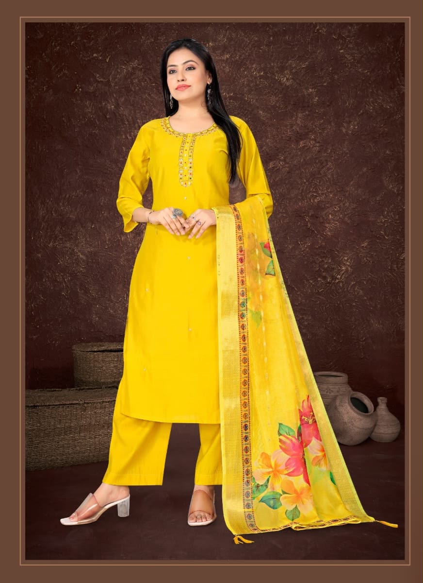 Lemon Floral Embroidered 3-Piece Suit