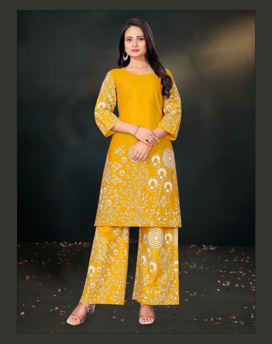 Mustard Bandhani Kurta & Palazzo Set