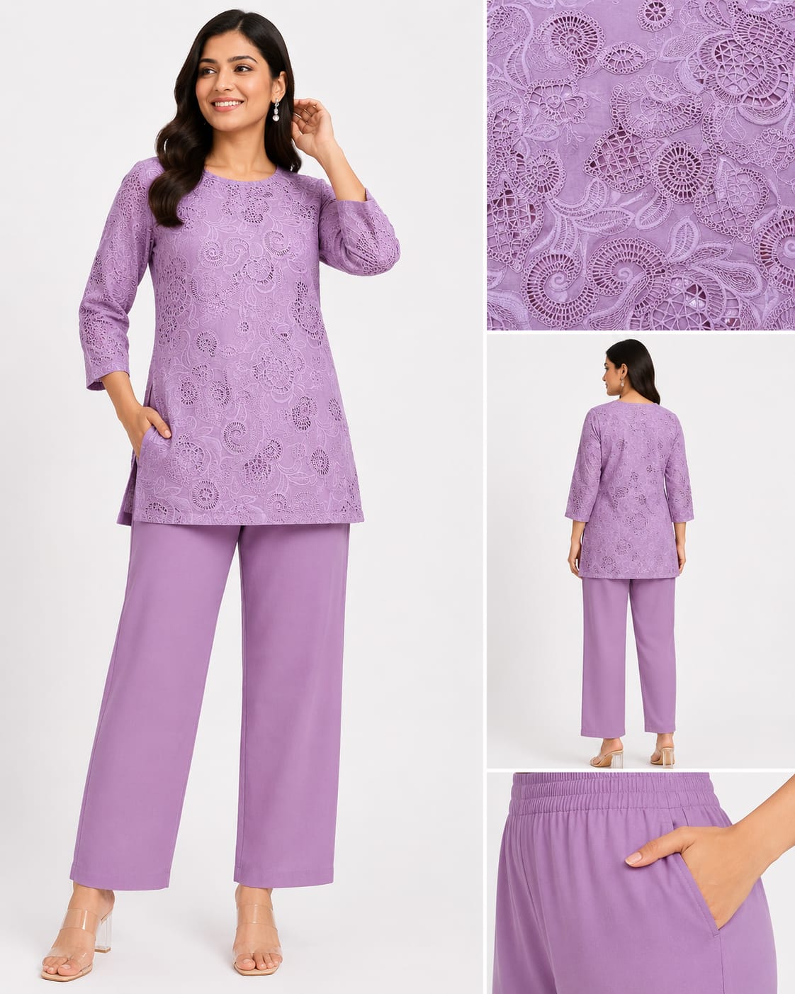 Lilac Paisley Cutwork Co-ord Set