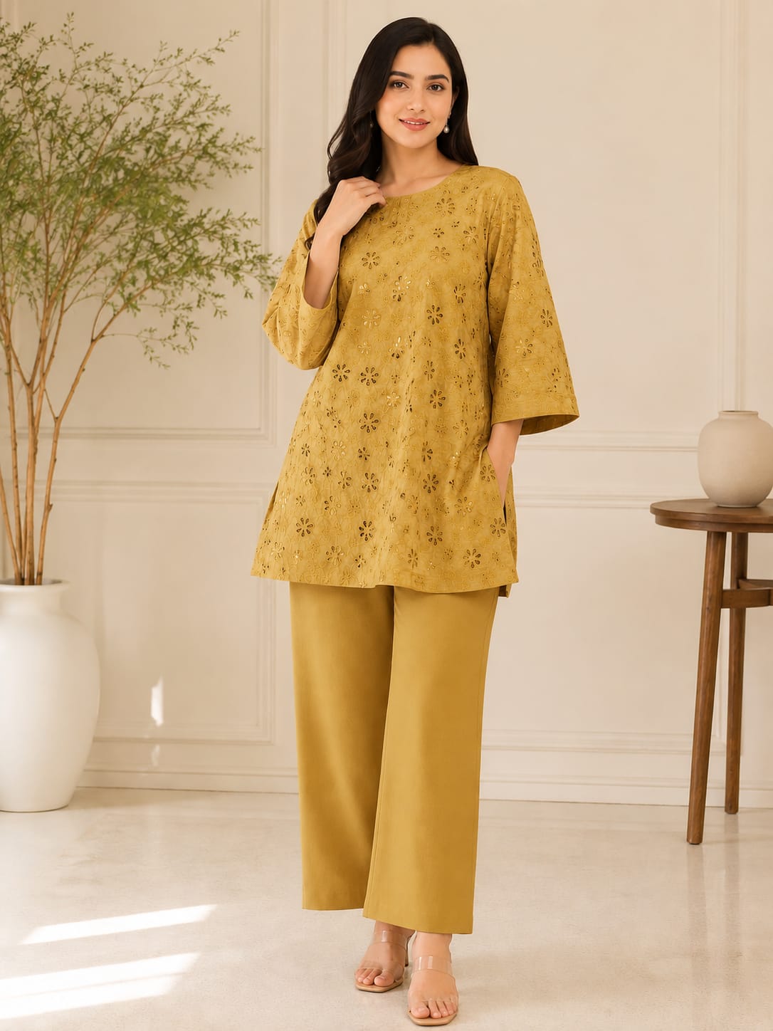 Mehendi Green Chikankari Co-ord Set