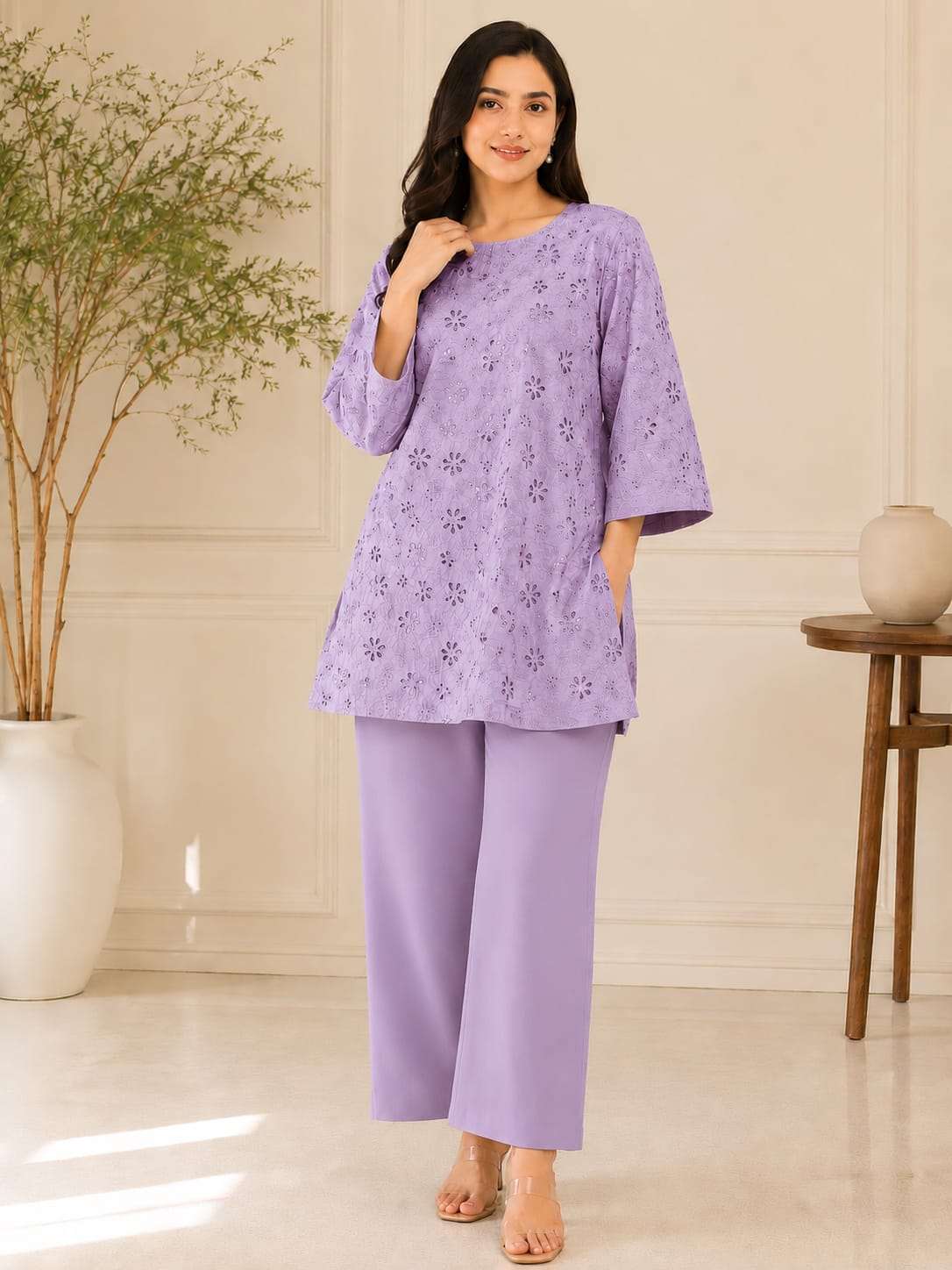 Lavender Chikankari Co-ord Set