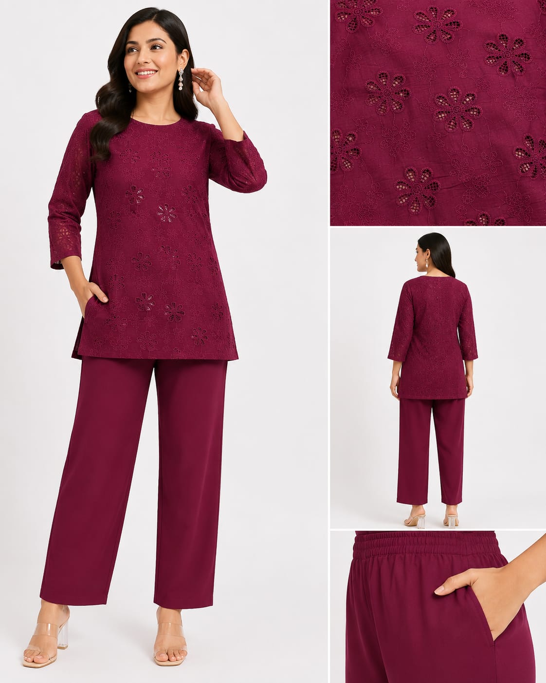 Wine Chikankari Co-ord Set